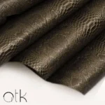 Durable dark metallic olive snake scales embossed leather for fashion accessories