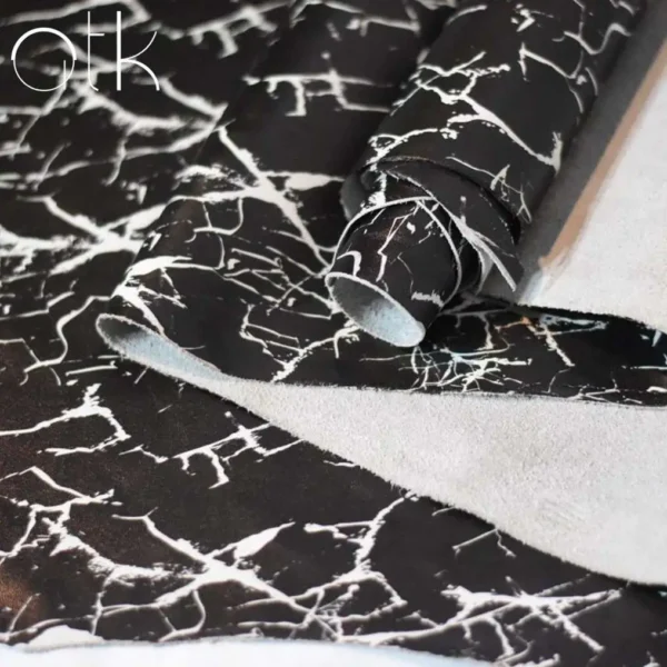 Sustainable Black Marble Leather Material