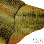 Fine chartreuse crocodile print embossed leather material for custom leather goods