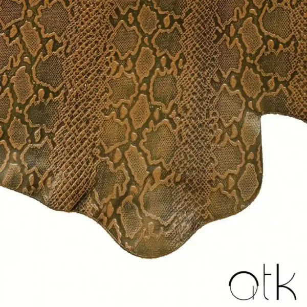 Fine light brown cobra print embossed leather material for custom leather goods