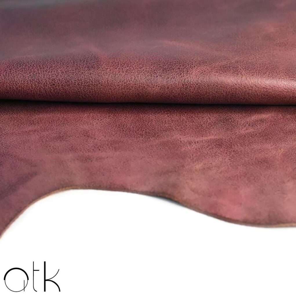 Premium plum two-tone leather piece for shoes, bags, and wallets