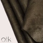 Luxurious dark metallic olive snake scales embossed leather with wave pattern