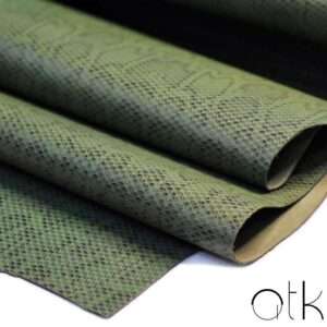 Dark Green Magenta Leather Sheet with Snakeskin Pattern