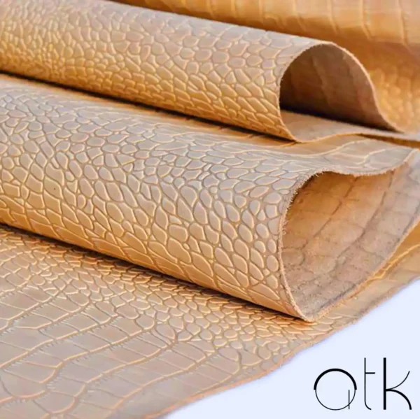 Premium Beige Crocodile Embossed Leather from Akram Tannery