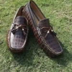 Premium Buff Crocodile Leather Shoes on Grass