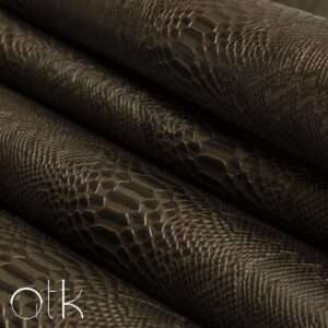 Dark metallic olive snake scales embossed leather for bags and slippers