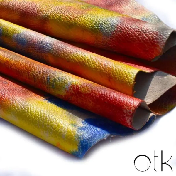 Rolled motley leather cow crust in rainbow colors