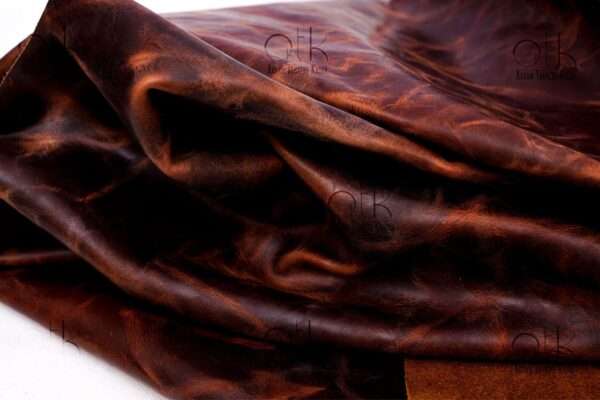 Detailed view of the distressed finish on Horween leather.